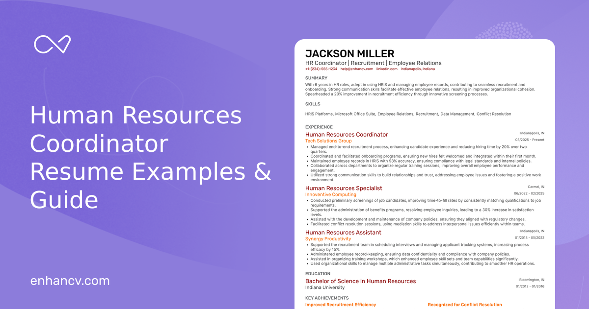 10 Human Resources Coordinator Resume Examples & Guide for 2026