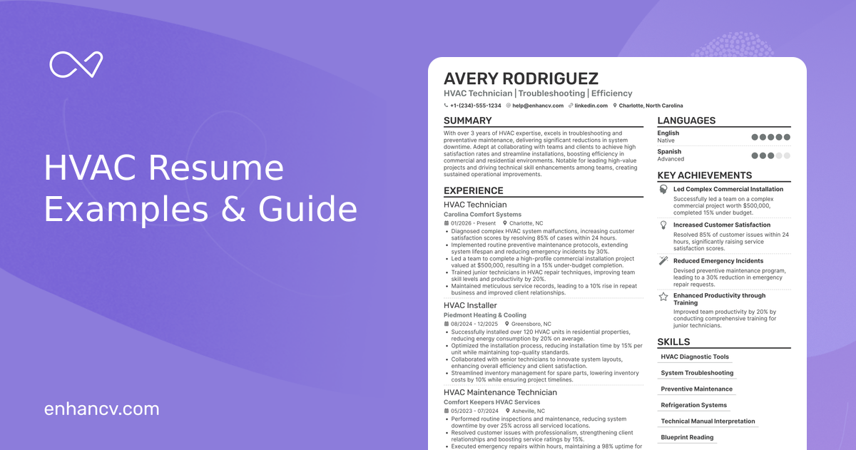 22 HVAC Resume Examples & Guide for 2026
