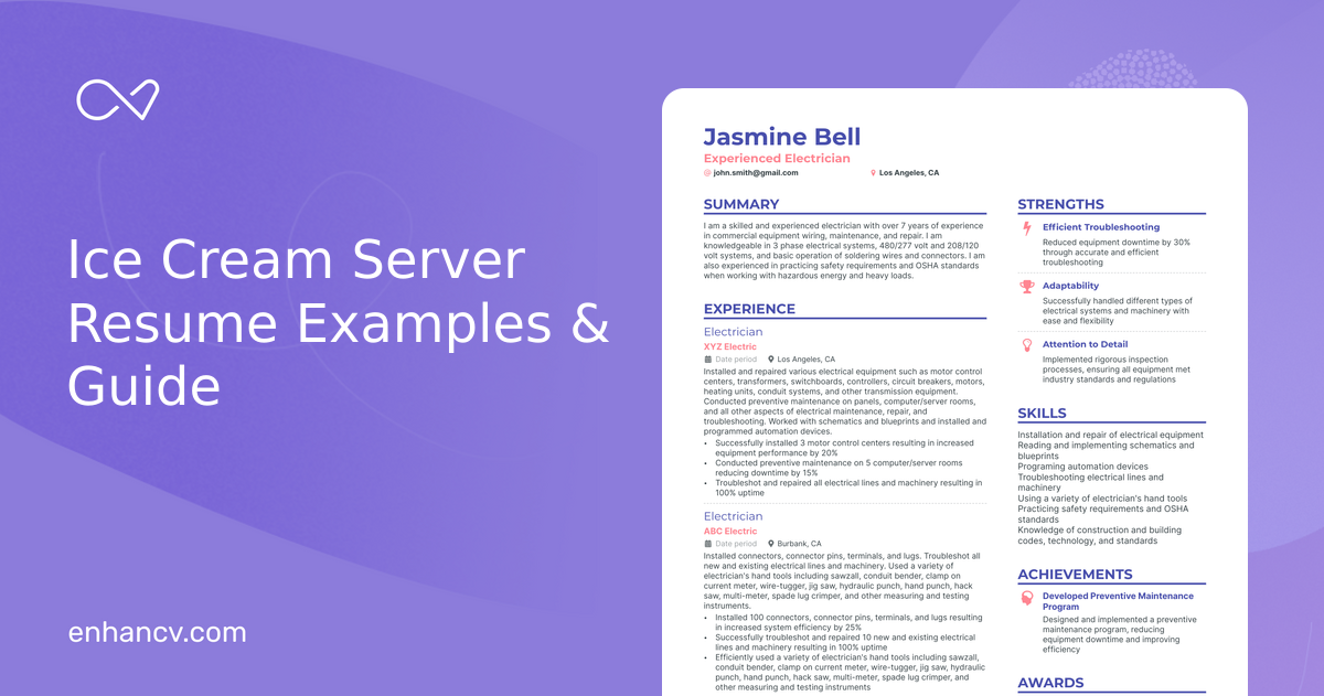 5 Ice Cream Server Resume Examples & Guide for 2024