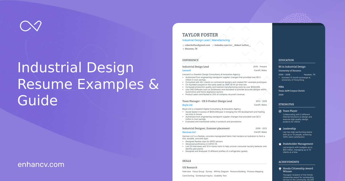 5 Industrial Design Resume Examples & Guide for 2024