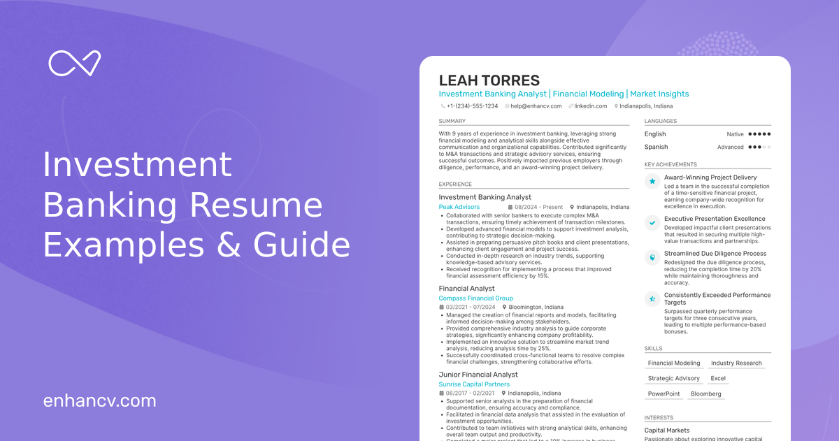 10 Investment Banking Resume Examples & Guide for 2026