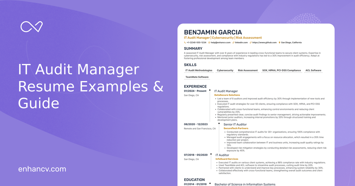 10 IT Audit Manager Resume Examples & Guide for 2026