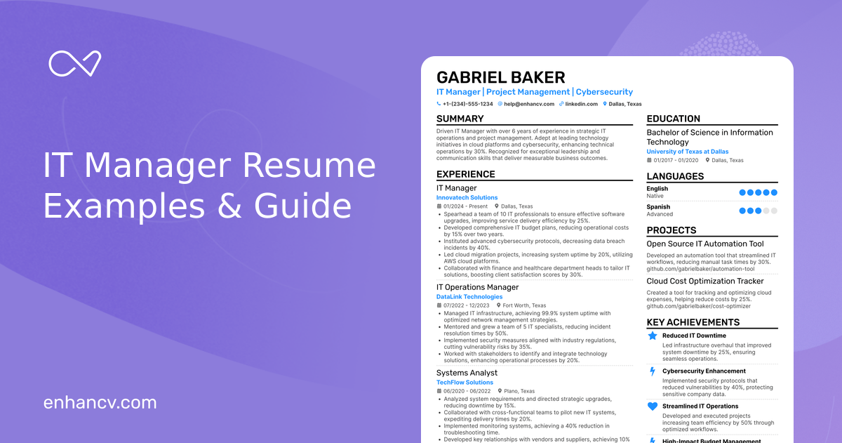 27 IT Manager Resume Examples & Guide for 2026