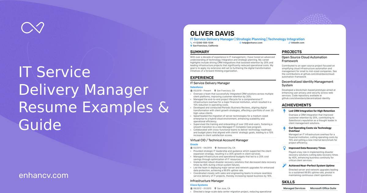 10 IT Service Delivery Manager Resume Examples & Guide for 2024