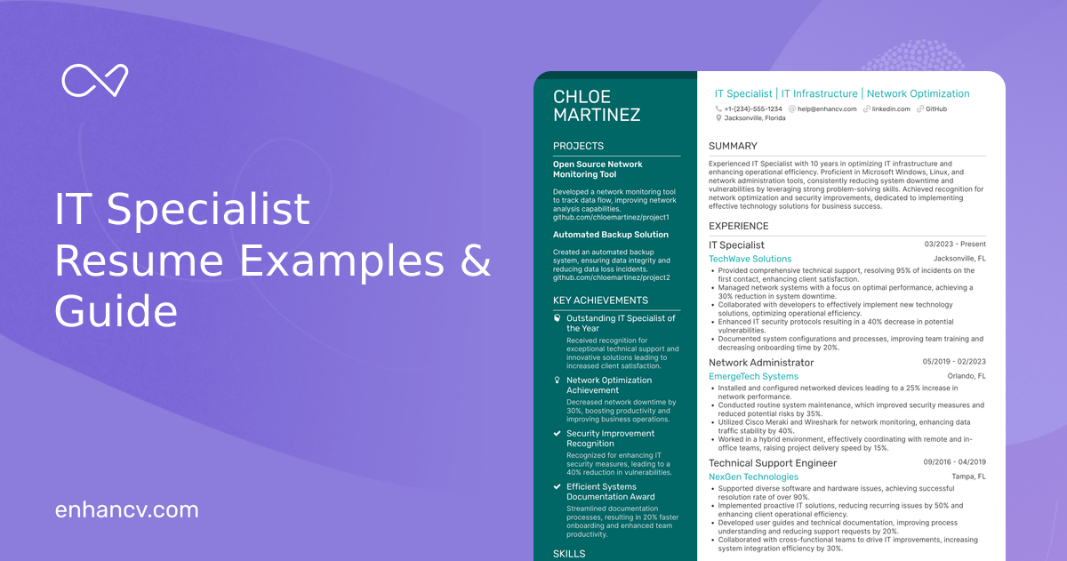 18 IT Specialist Resume Examples & Guide for 2026