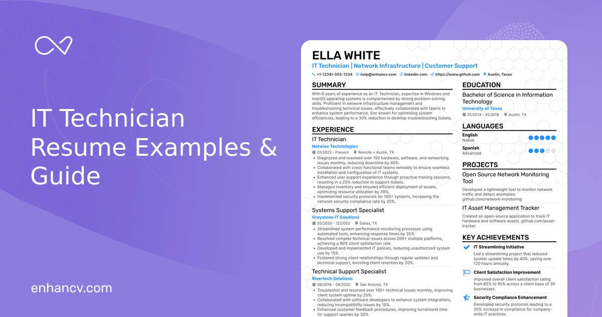 18 IT Technician Resume Examples & Guide for 2026