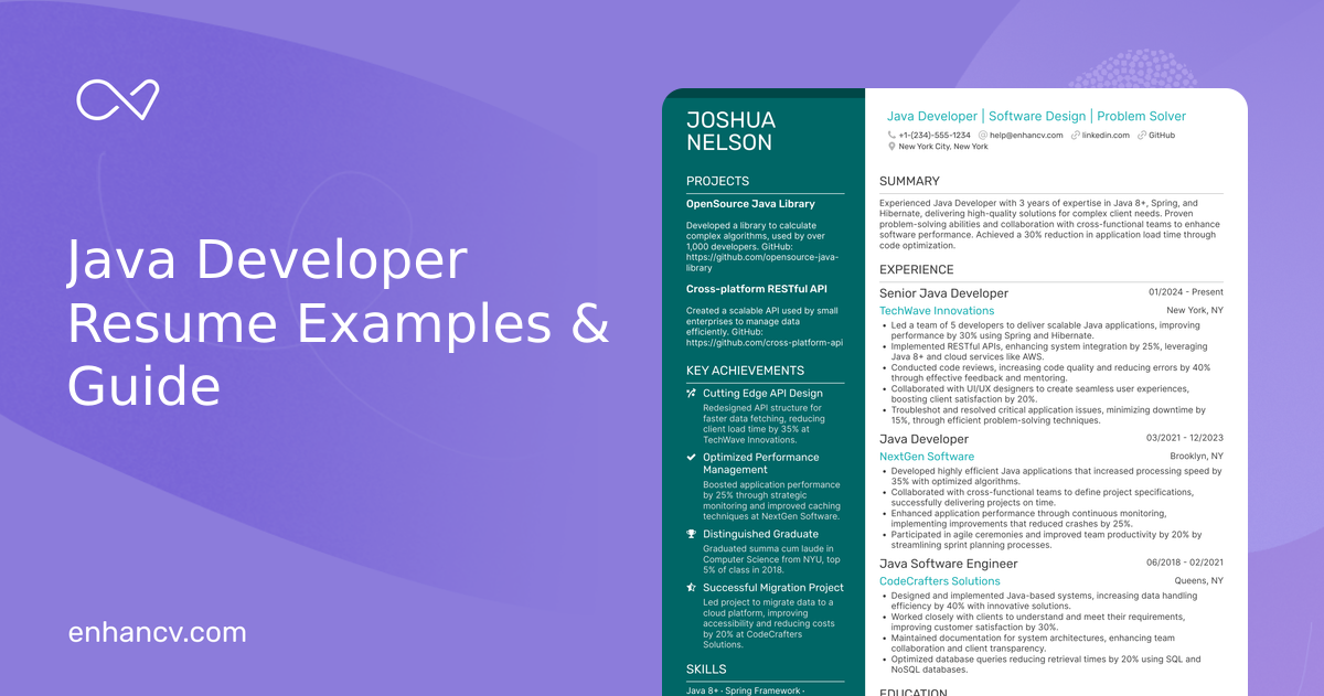 8 Java Developer Resume Examples & Guide for 2026
