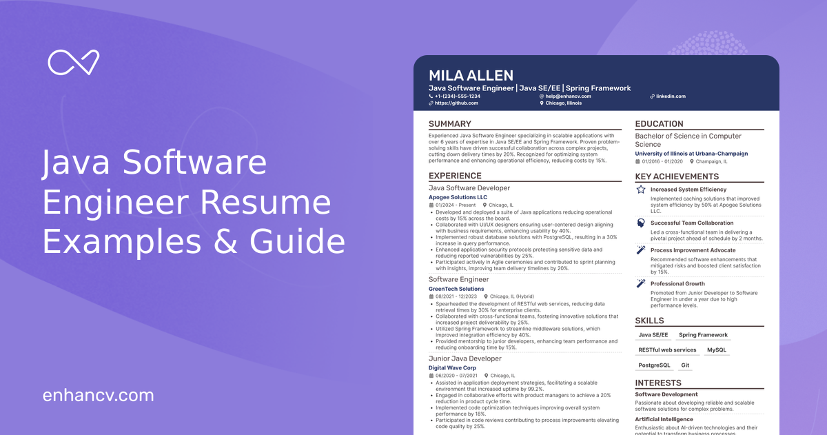 10 Java Software Engineer Resume Examples & Guide for 2026
