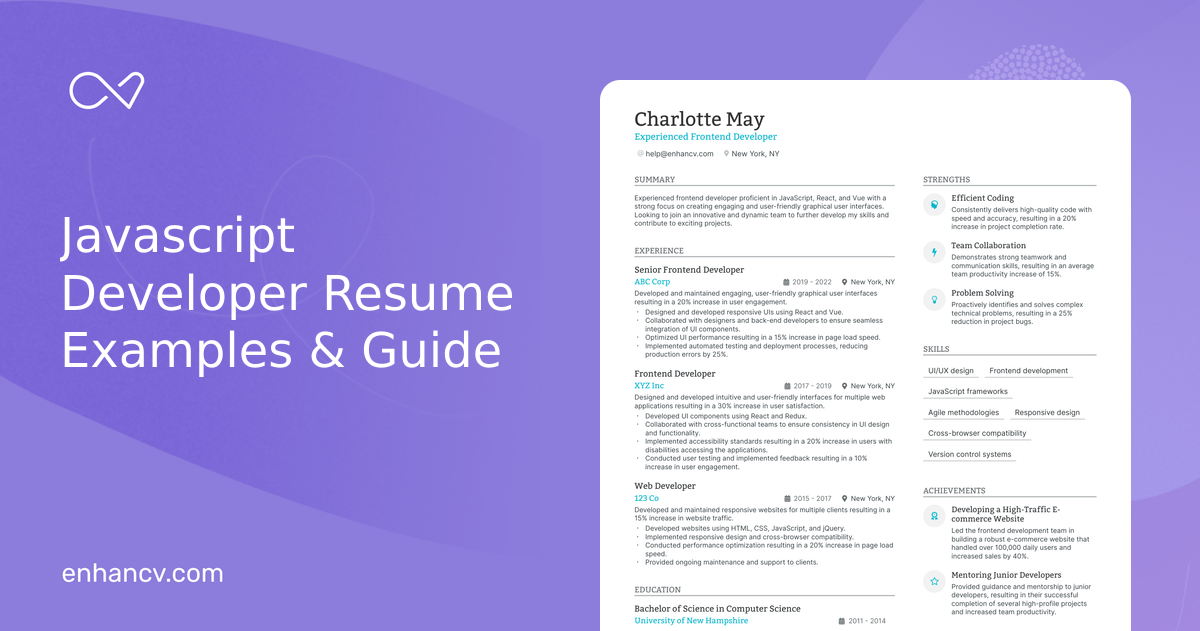 10 Javascript Developer Resume Examples & Guide for 2024