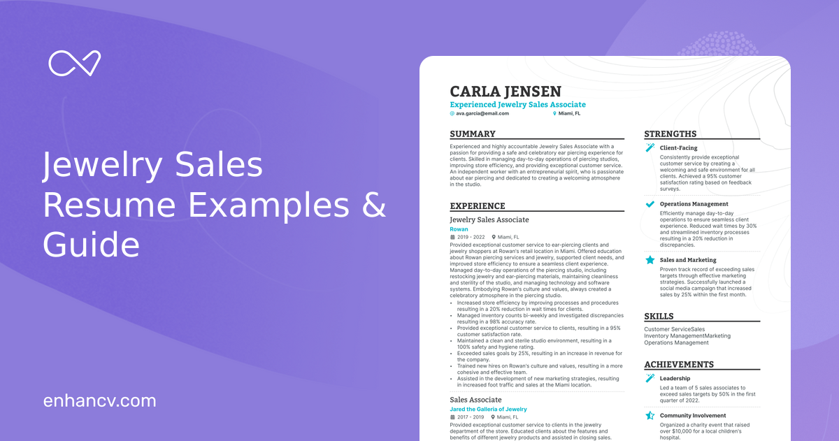 5 Jewelry Sales Resume Examples & Guide for 2024