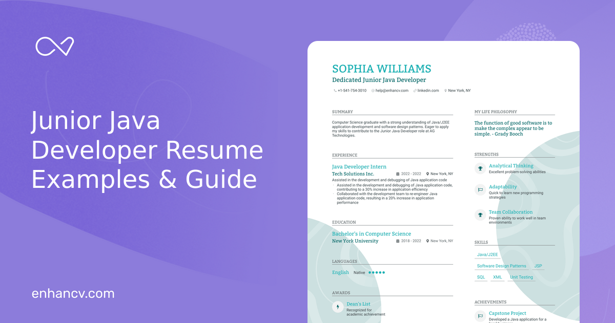 5 Junior Java Developer Resume Examples & Guide for 2024