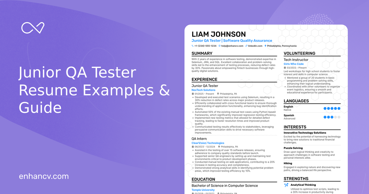 10 Junior QA Tester Resume Examples & Guide for 2026
