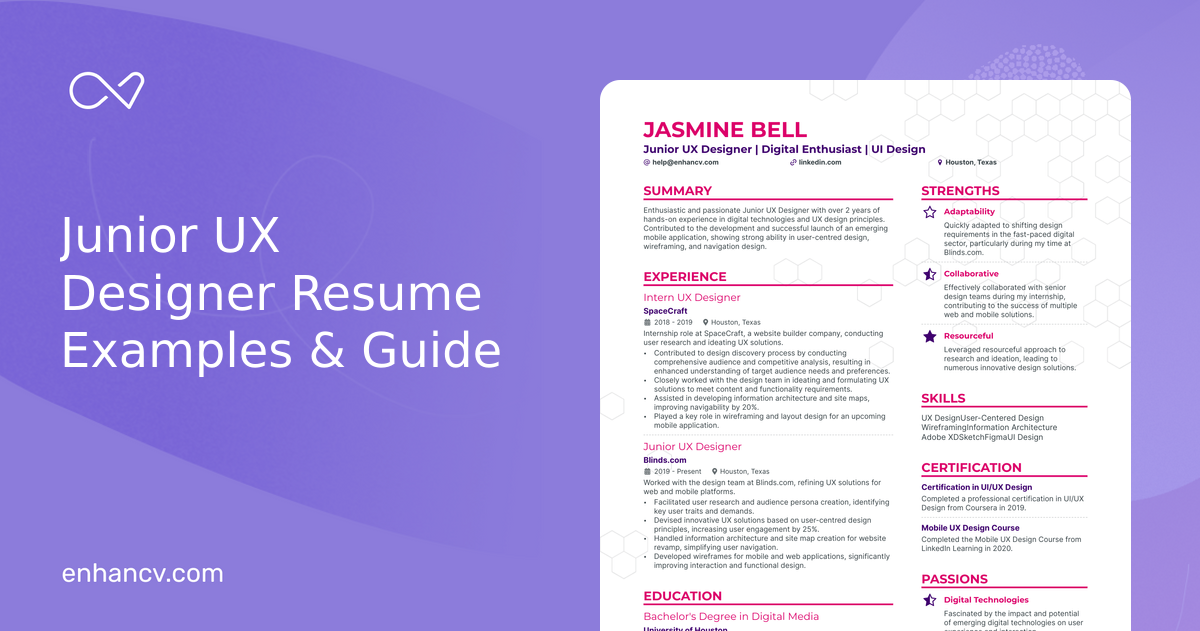 5 Junior UX Designer Resume Examples & Guide for 2024