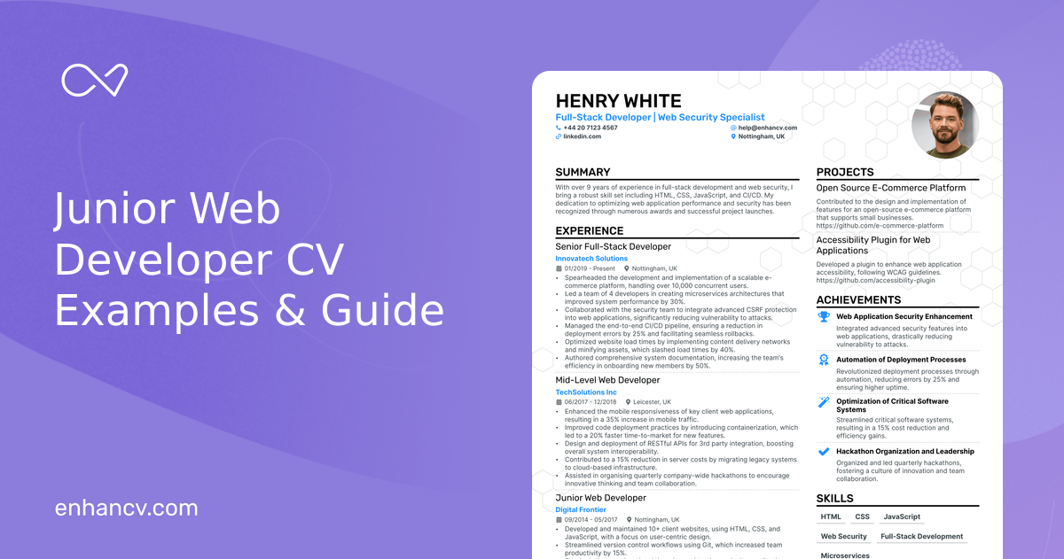 Junior Web Developer CV Examples & Guide for 2025