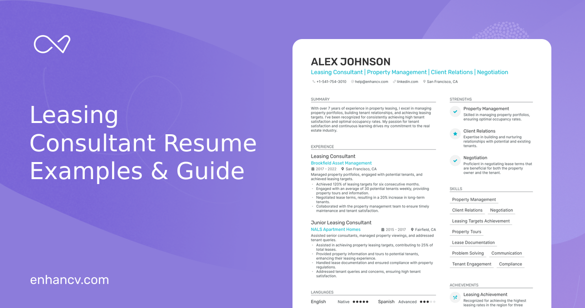 20 Leasing Consultant Resume Examples & Guide for 2026
