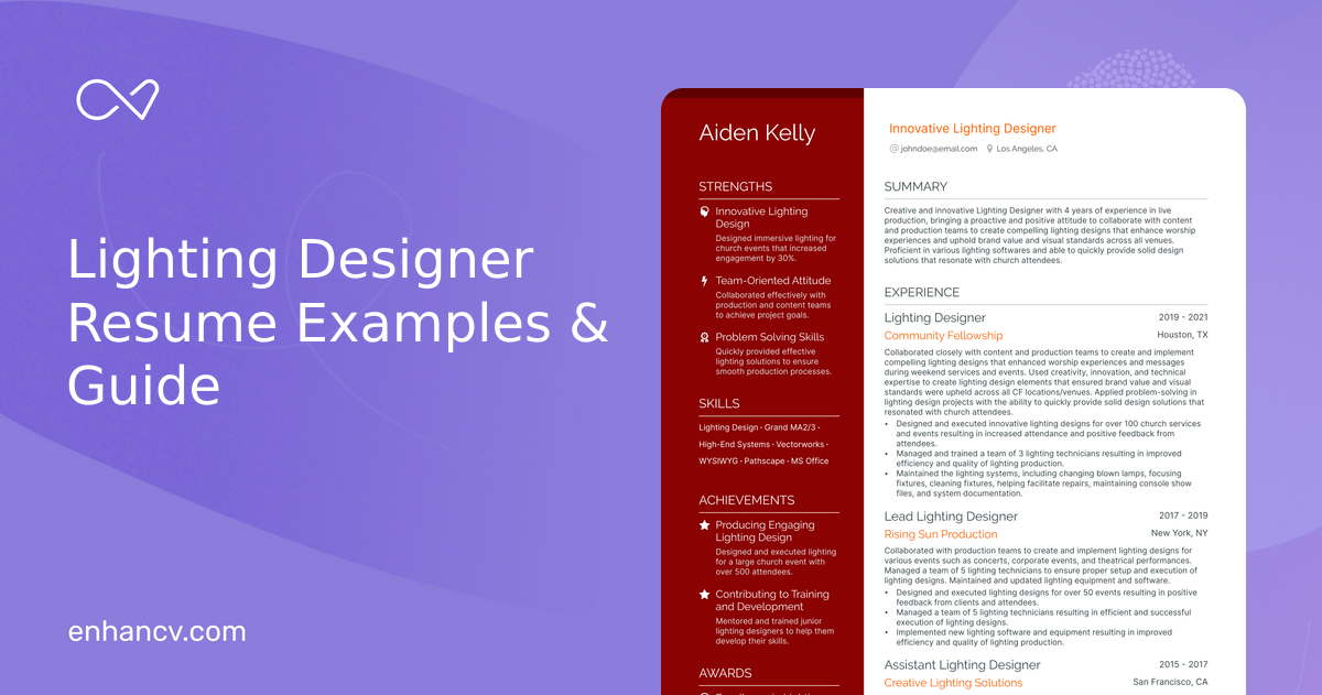 5 Lighting Designer Resume Examples & Guide for 2024