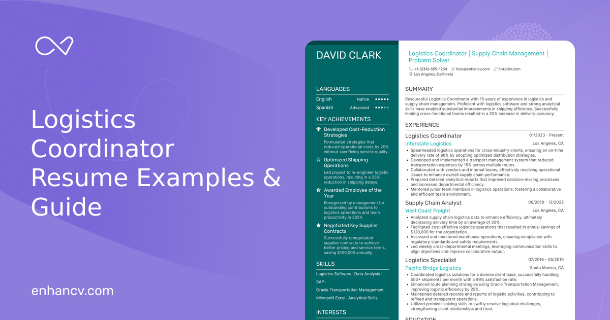 17 Logistics Coordinator Resume Examples & Guide for 2026