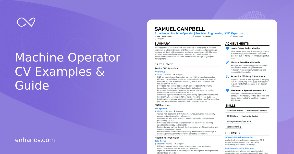 Machine Operator CV Examples & Guide for 2025