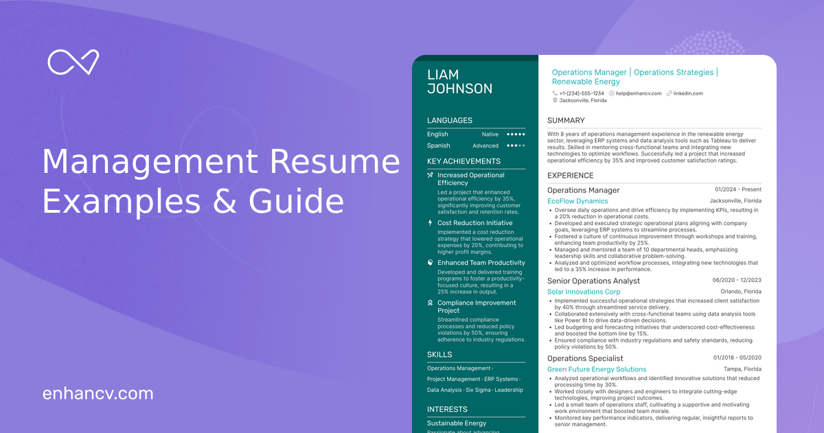 20 Management Resume Examples & Guide for 2026