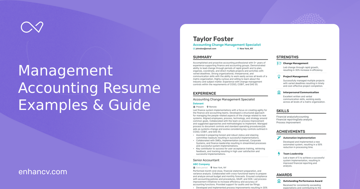 5 Management Accounting Resume Examples & Guide for 2024