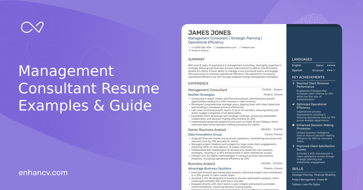 5 Management Consultant Resume Examples & Guide for 2026