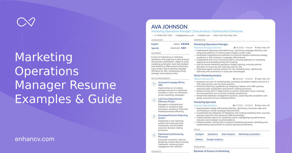 10 Marketing Operations Manager Resume Examples & Guide for 2026