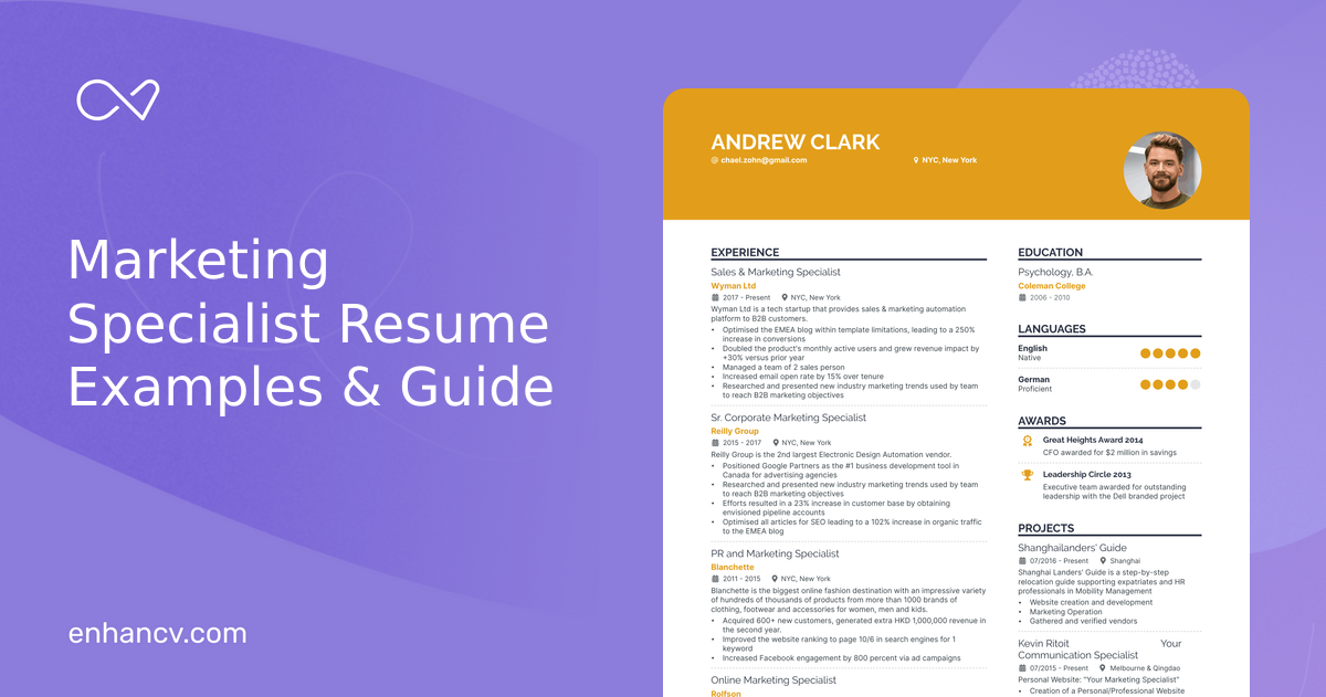 5 Marketing Specialist Resume Examples & Guide for 2024