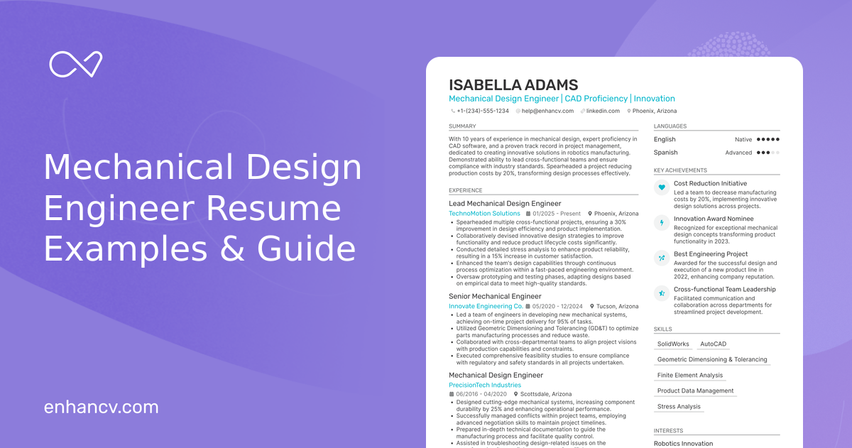 6 Mechanical Design Engineer Resume Examples & Guide for 2026