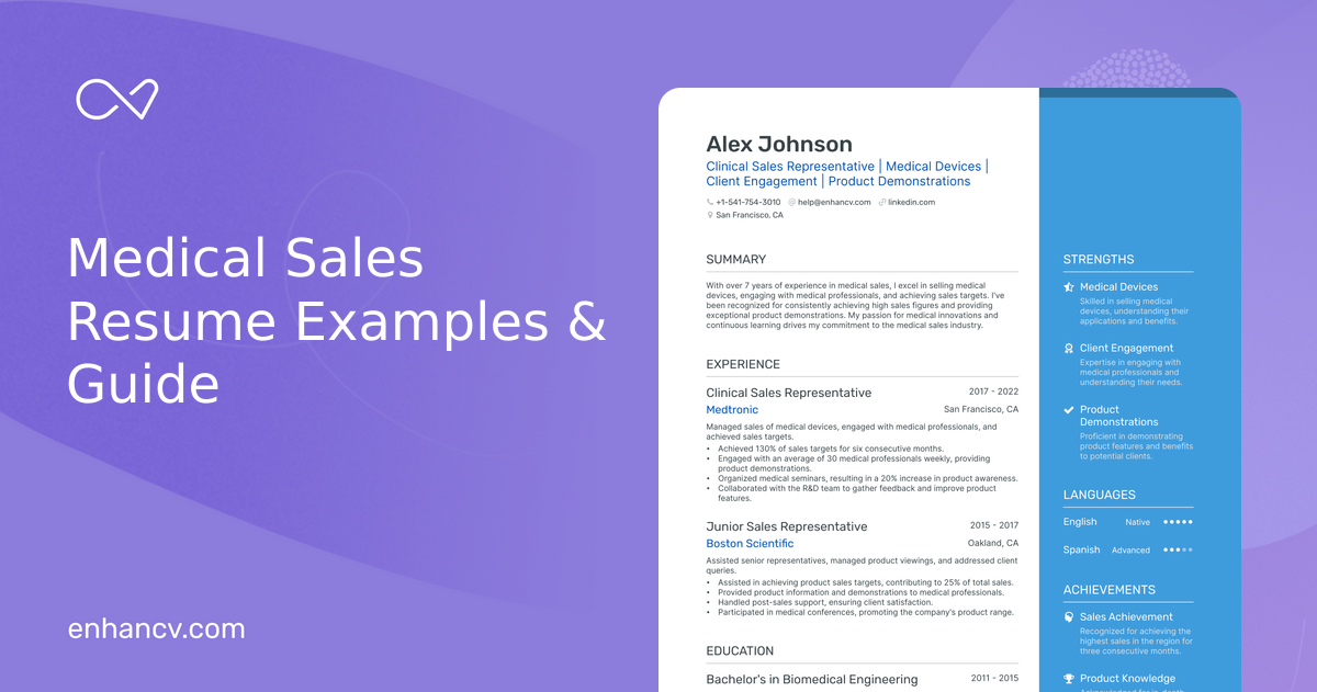 5 Medical Sales Resume Examples & Guide for 2024