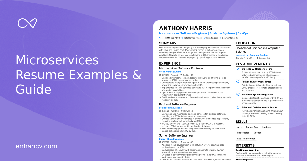 19 Microservices Resume Examples & Guide for 2026