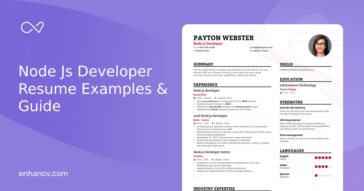 5 Node Js Developer Resume Examples & Guide for 2024