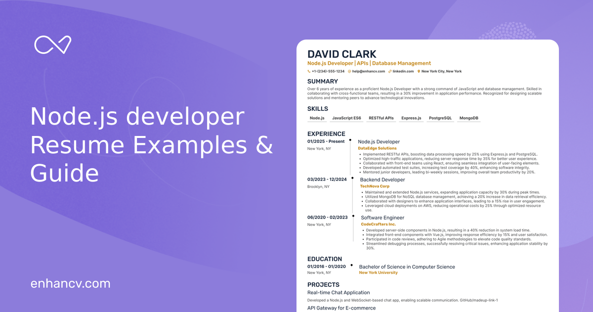 10 Node.js developer Resume Examples & Guide for 2026