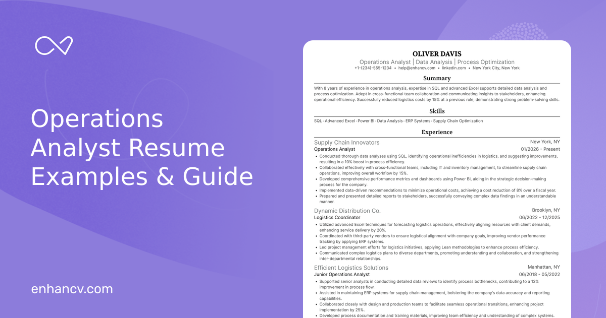 10 Operations Analyst Resume Examples & Guide for 2026