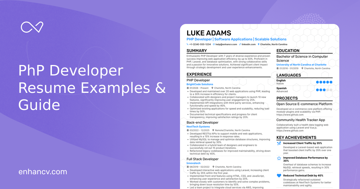 9 PhP Developer Resume Examples & Guide for 2026