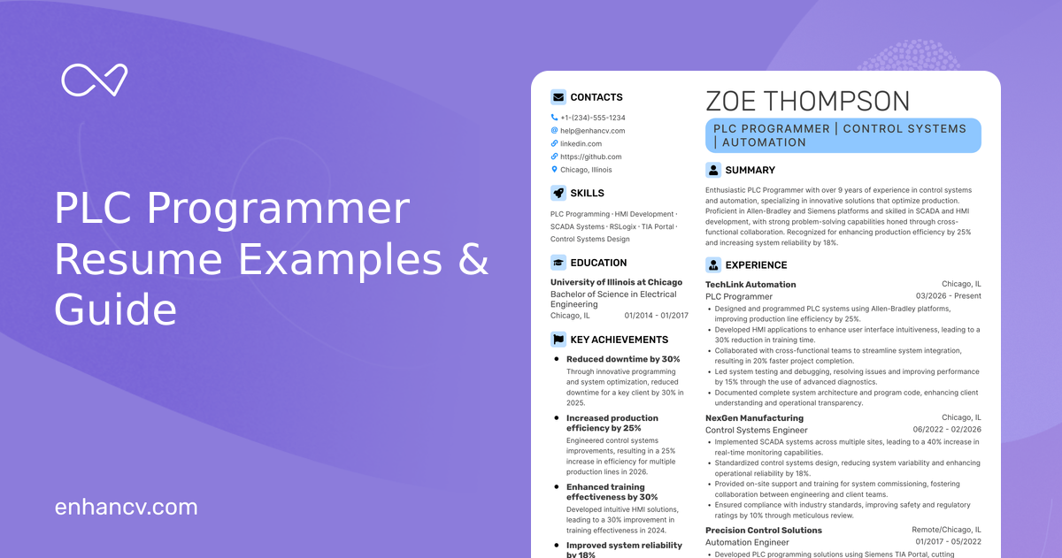 10 PLC Programmer Resume Examples & Guide for 2026