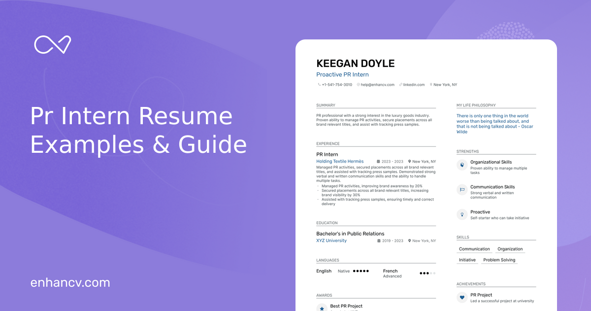 5 Pr Intern Resume Examples & Guide for 2024