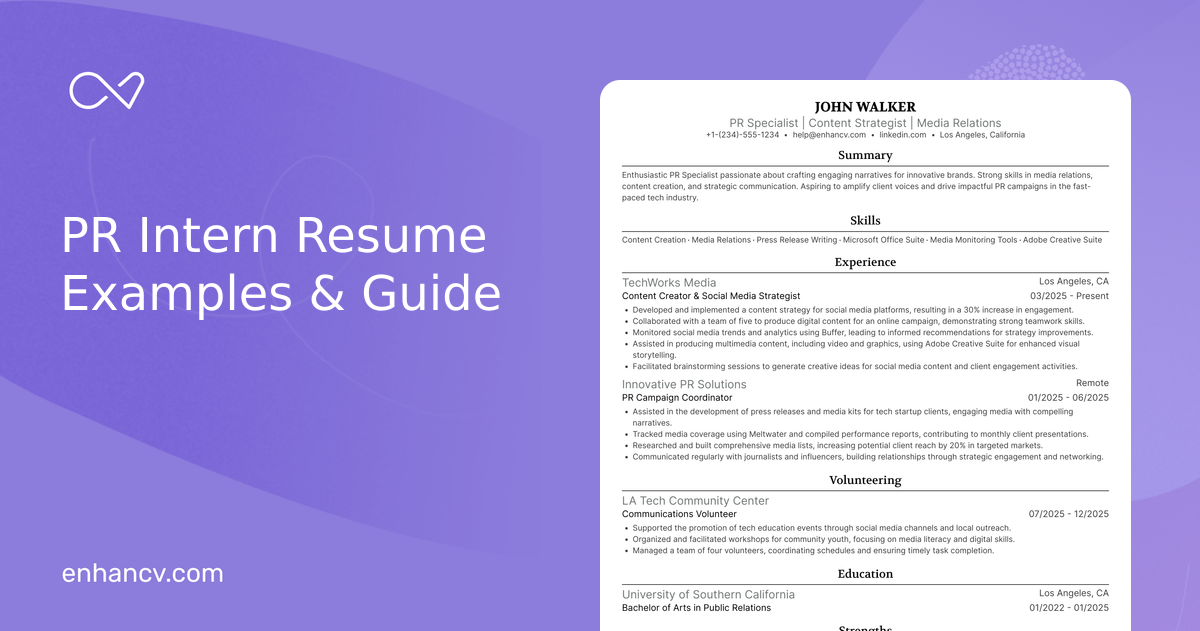 10 PR Intern Resume Examples & Guide for 2026