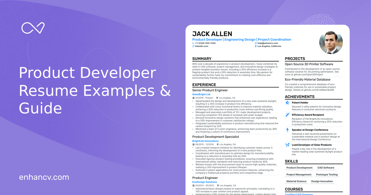5 Product Developer Resume Examples & Guide for 2024
