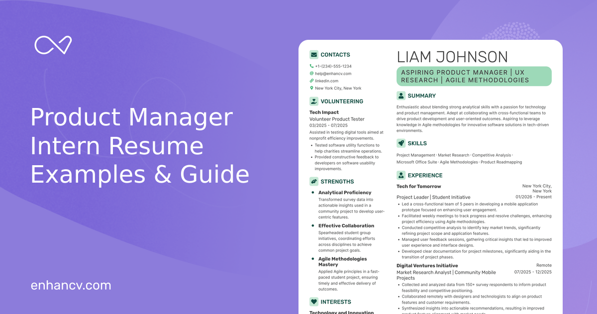 10 Product Manager Intern Resume Examples & Guide for 2026