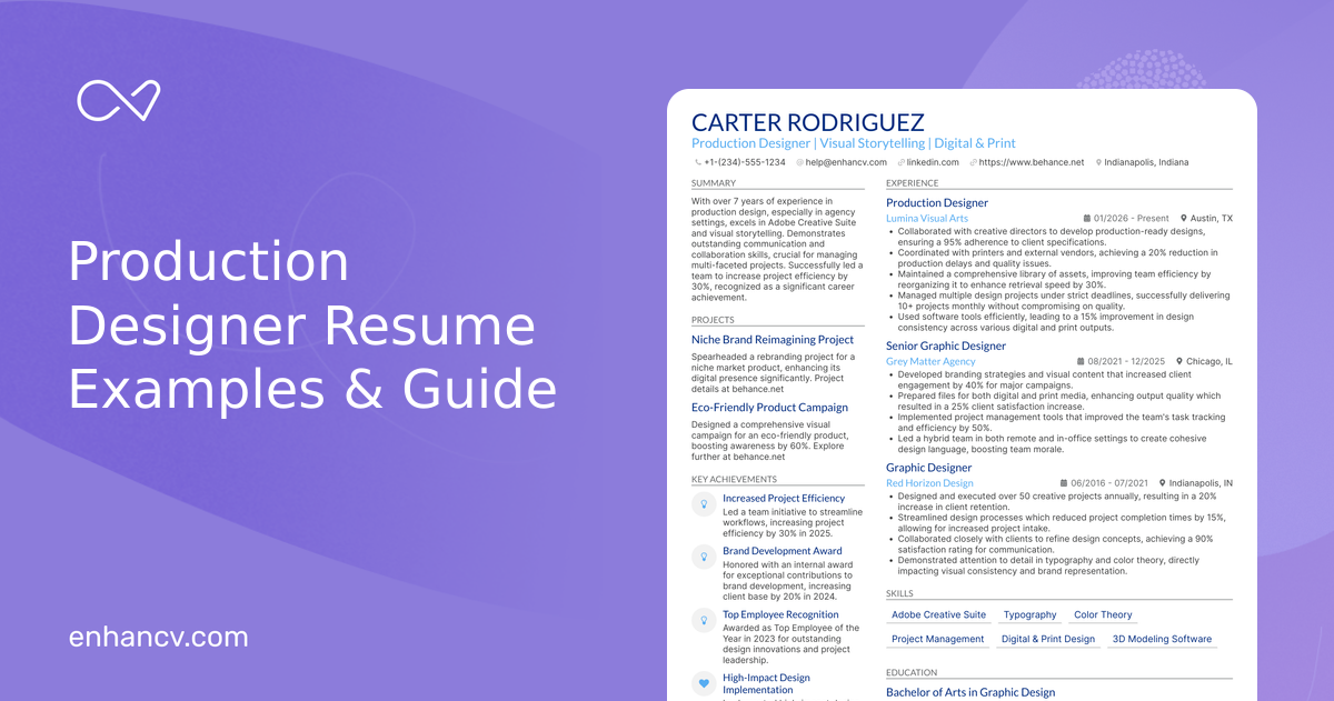 10 Production Designer Resume Examples & Guide for 2026