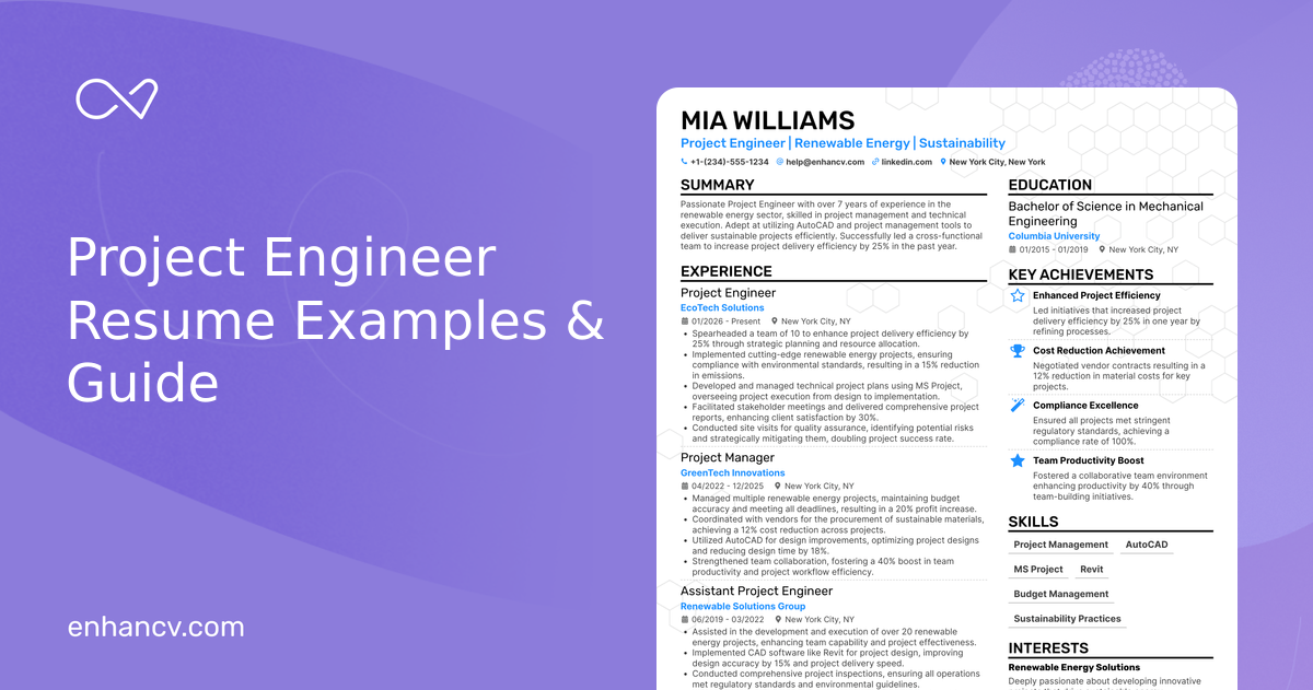 21 Project Engineer Resume Examples & Guide for 2026