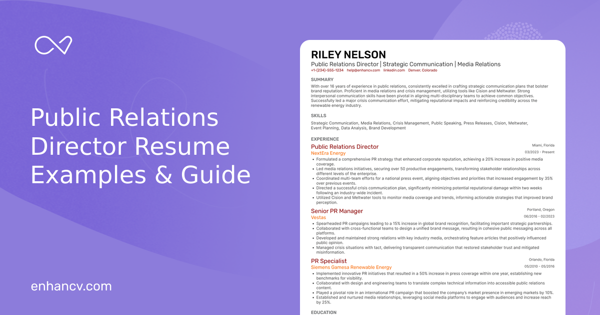 10 Public Relations Director Resume Examples & Guide for 2026