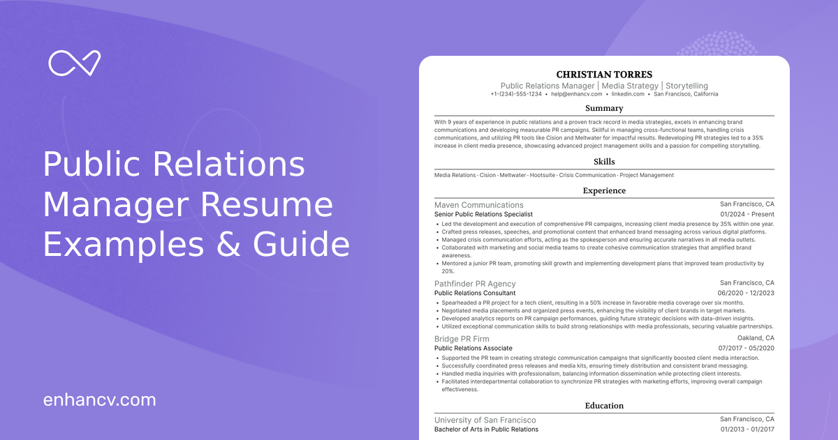 10 Public Relations Manager Resume Examples, Templates & Guide for 2026