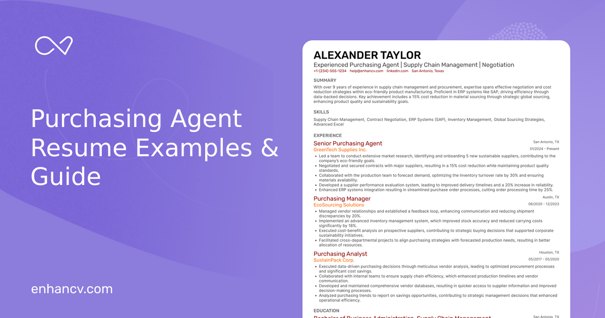 10 Purchasing Agent Resume Examples & Guide for 2026