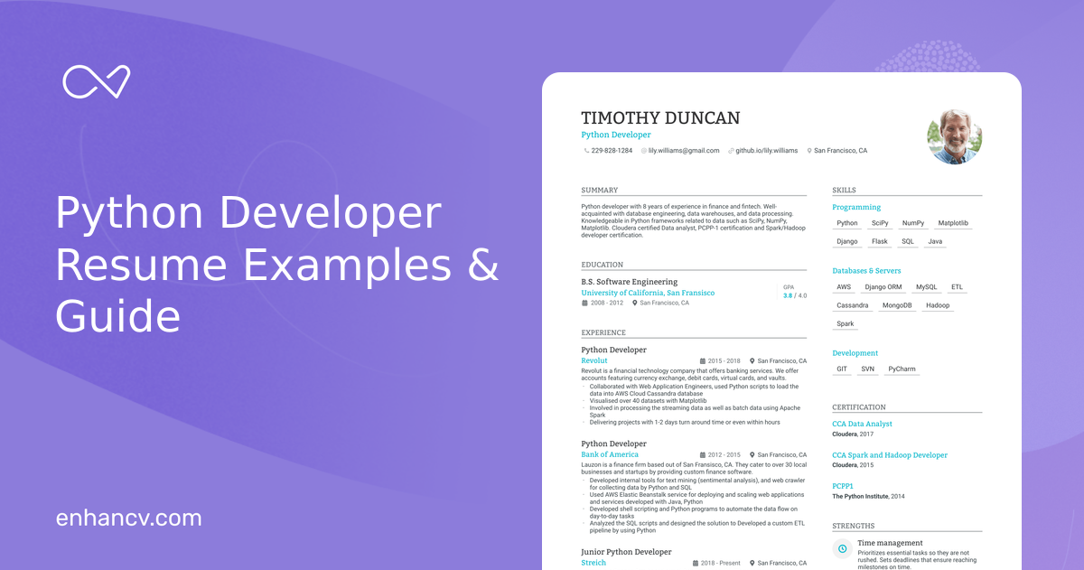 8 Python Developer Resume Examples & Guide for 2024
