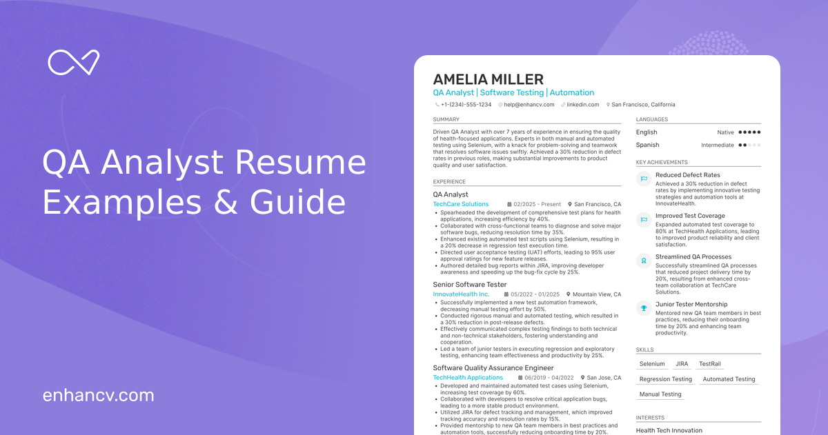 19 QA Analyst Resume Examples & Guide for 2026