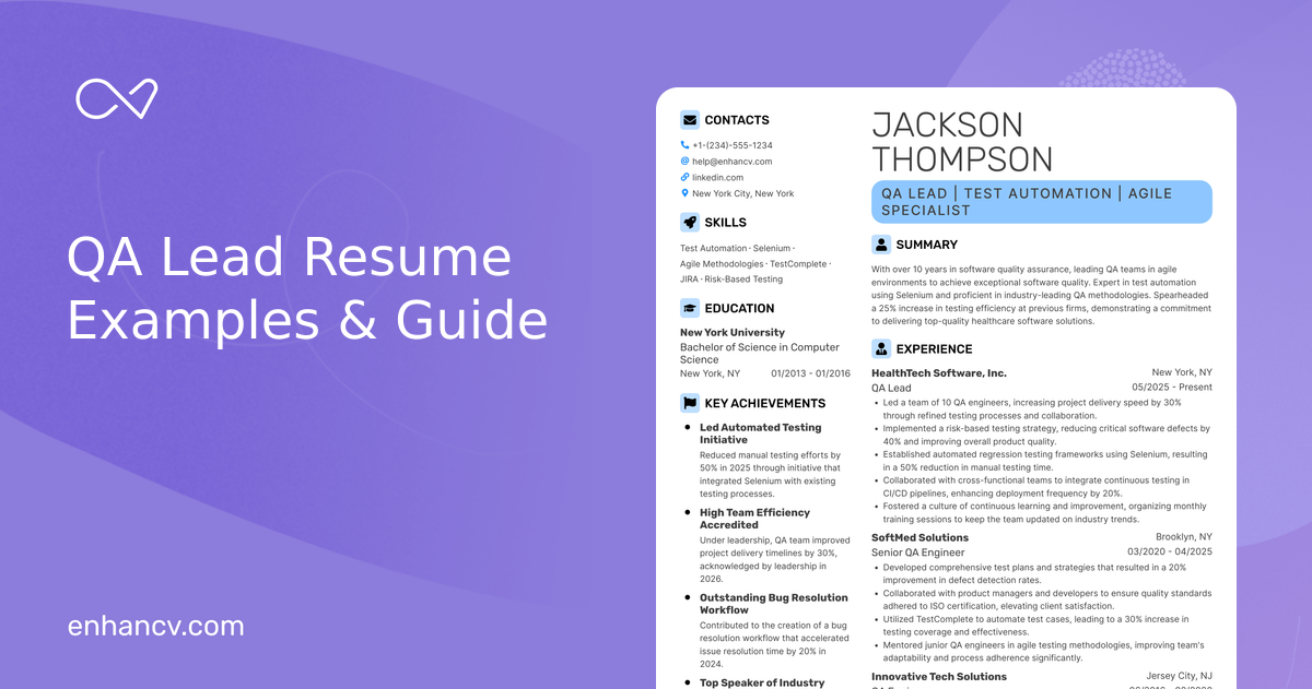 10 QA Lead Resume Examples & Guide for 2026