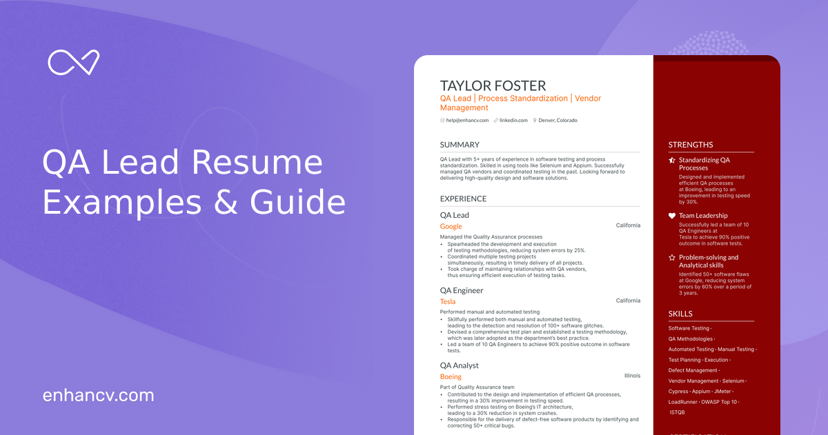 5 QA Lead Resume Examples & Guide for 2024