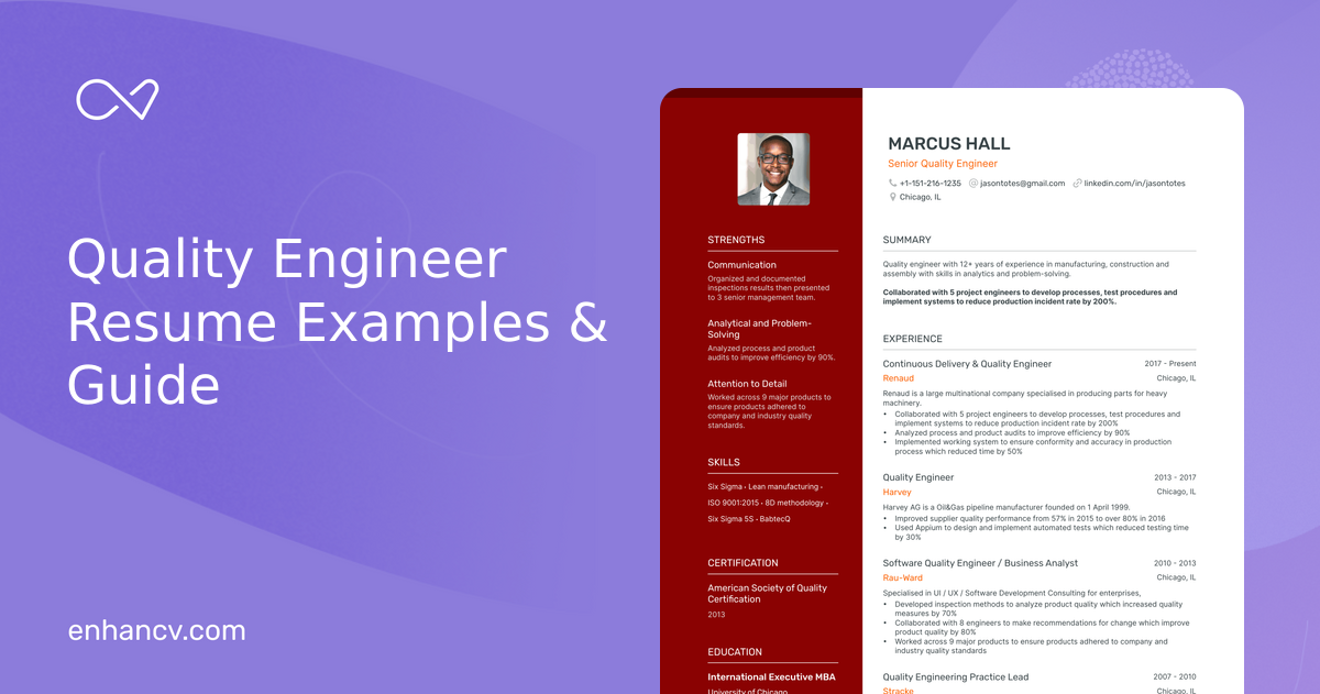 5 Quality Engineer Resume Examples & Guide for 2024