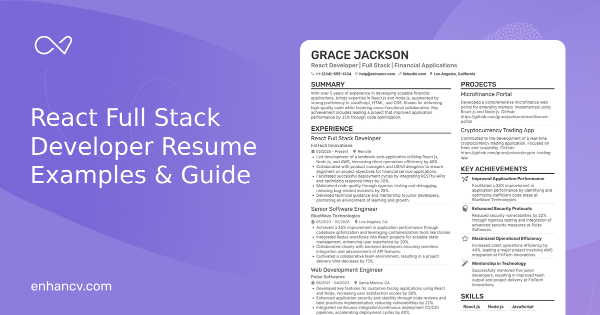 12 React Developer Resume Examples & Guide for 2026